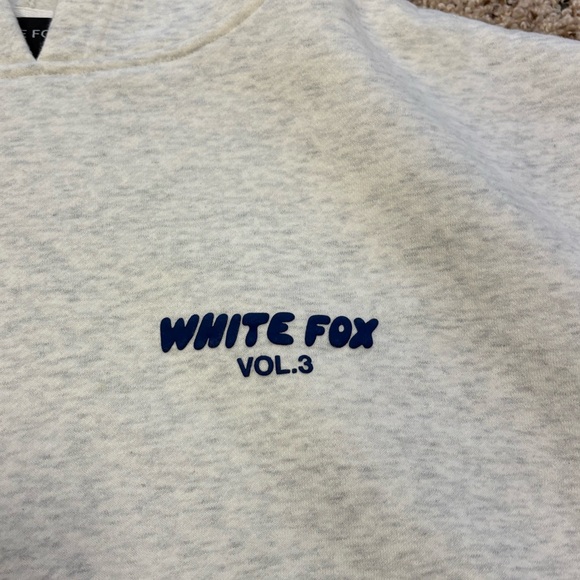 White Fox Hoodie in Light Gray Heather with Navy Puff Print - Picture 4 of 6